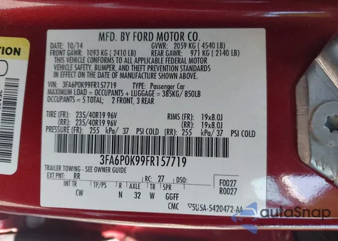 2015 Ford Fusion Titanium из США, поврежденный, VIN 3FA6P0K99FR157719